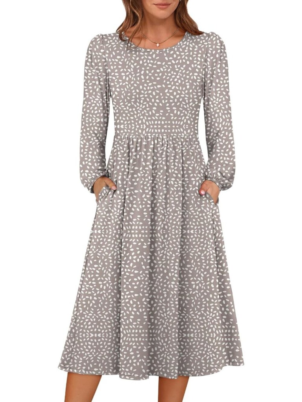 Lightweight Long Sleeve Casual Midi Dress for Women with Pockets - Fall Fashion